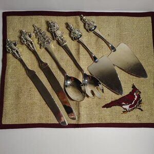 Wallace Silversmiths Silver-plated Christmas Serving Set Bread Knife Pie Santa